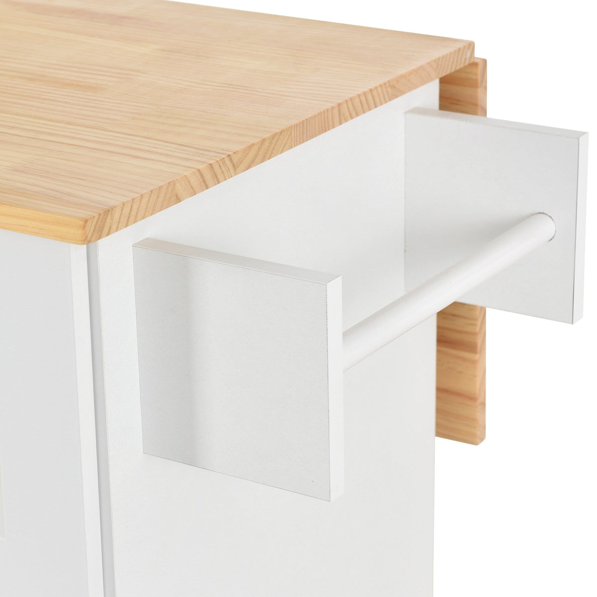 Xspracer White Mdf Base with Wood Top Rolling Kitchen Island (30-in x 53-in x 37-in)