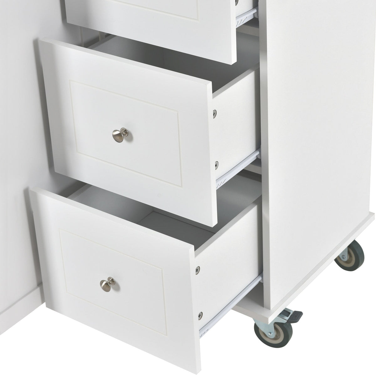 Xspracer White Mdf Base with Wood Top Rolling Kitchen Island (30-in x 53-in x 37-in)