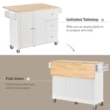Xspracer White Mdf Base with Wood Top Rolling Kitchen Island (30-in x 53-in x 37-in)