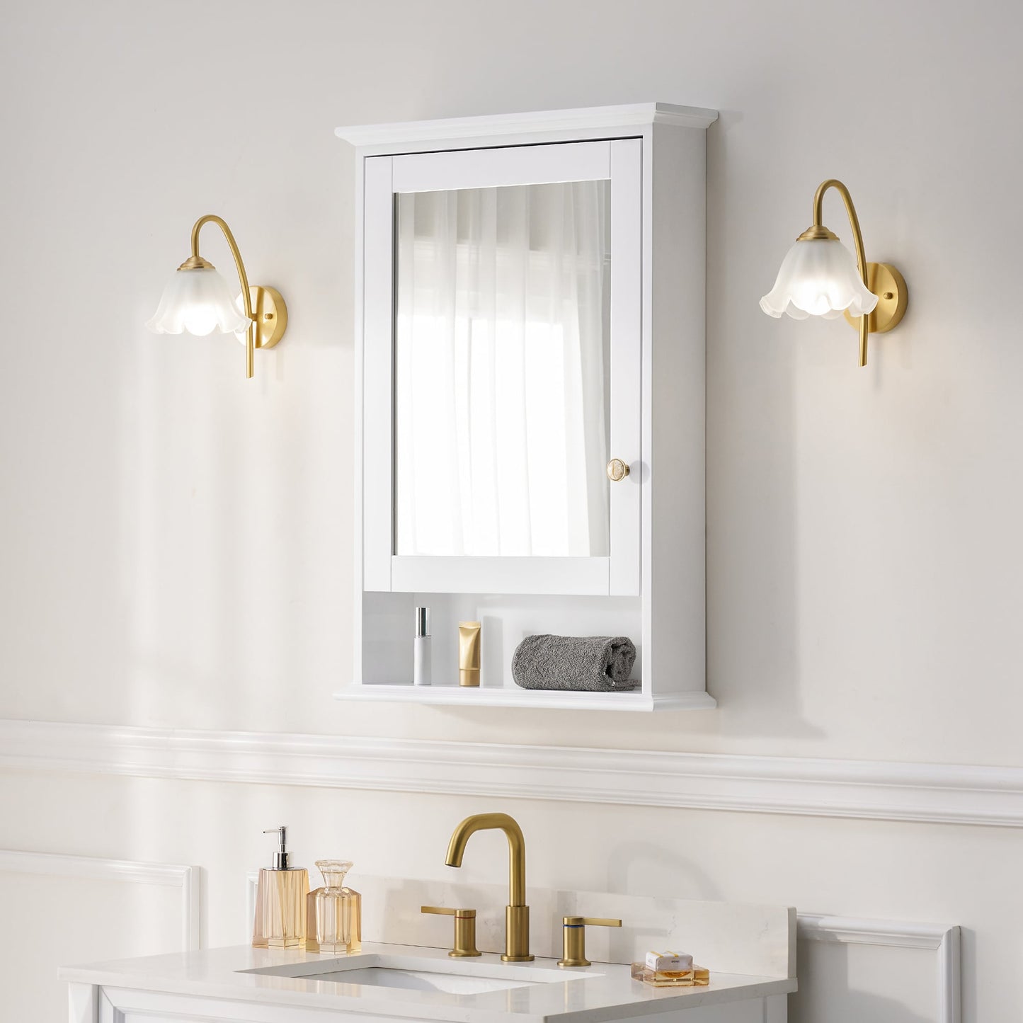 Forclover 24-in x 34-in Surface Mount White Mirrored Soft Close Medicine Cabinet