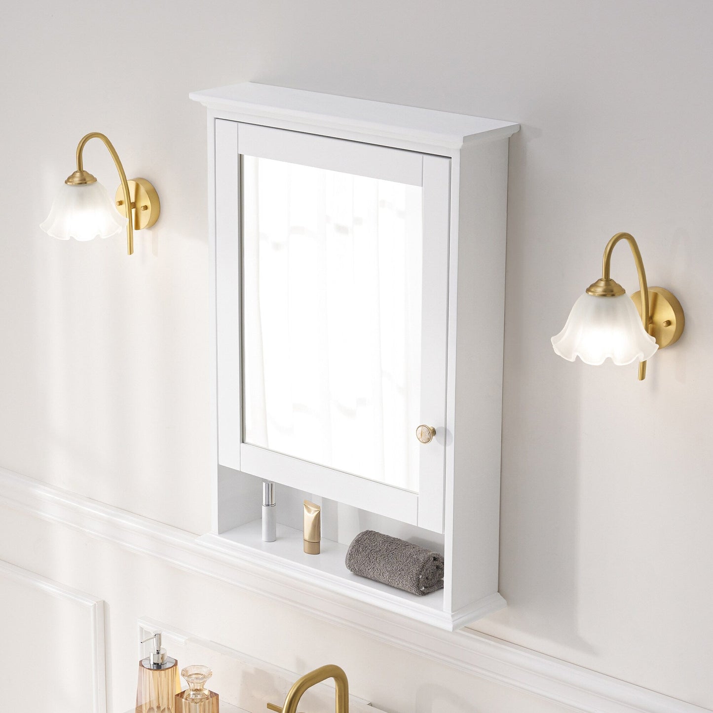 Forclover 24-in x 34-in Surface Mount White Mirrored Soft Close Medicine Cabinet