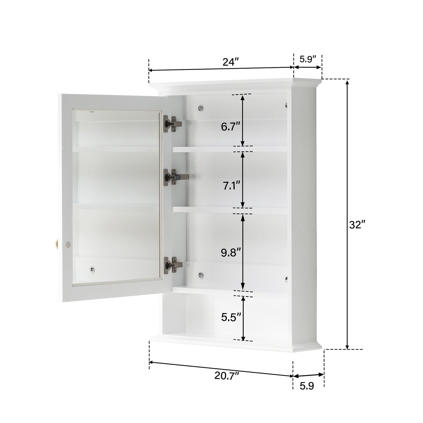 Forclover 24-in x 34-in Surface Mount White Mirrored Soft Close Medicine Cabinet