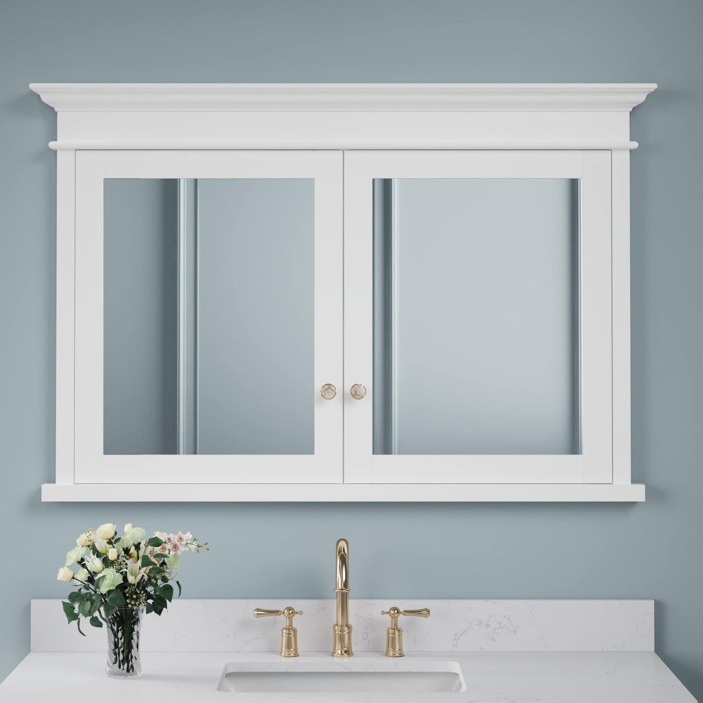 Forclover 48-in x 32-in Recessed Mount White Mirrored Soft Close Medicine Cabinet