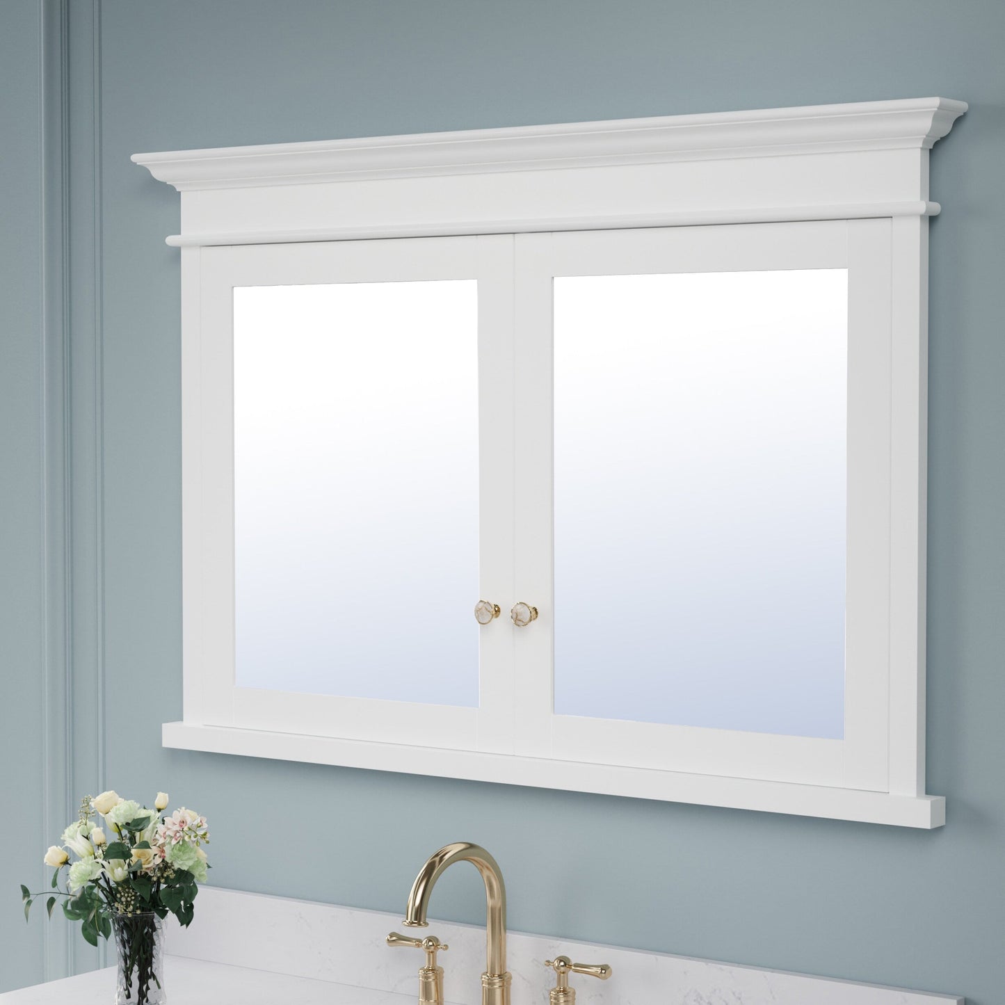 Forclover 48-in x 32-in Recessed Mount White Mirrored Soft Close Medicine Cabinet