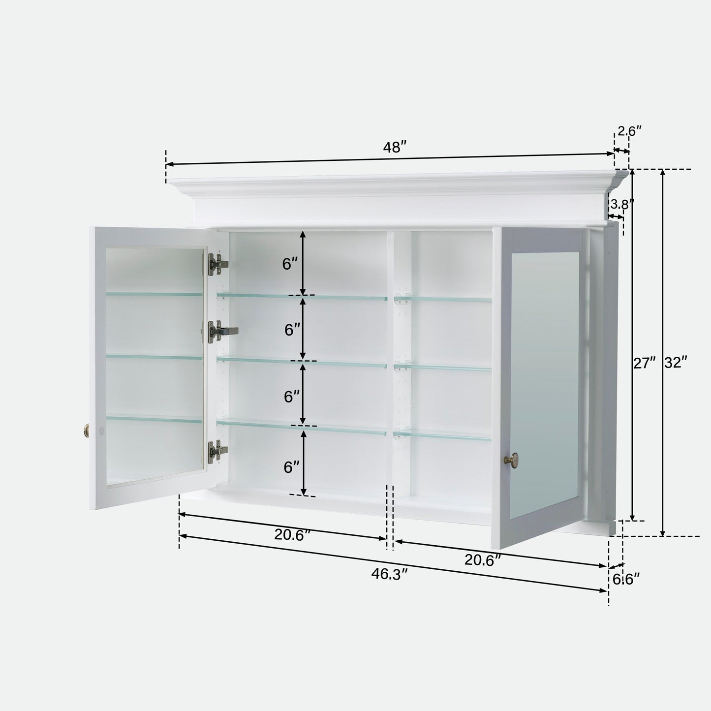 Forclover 48-in x 32-in Recessed Mount White Mirrored Soft Close Medicine Cabinet