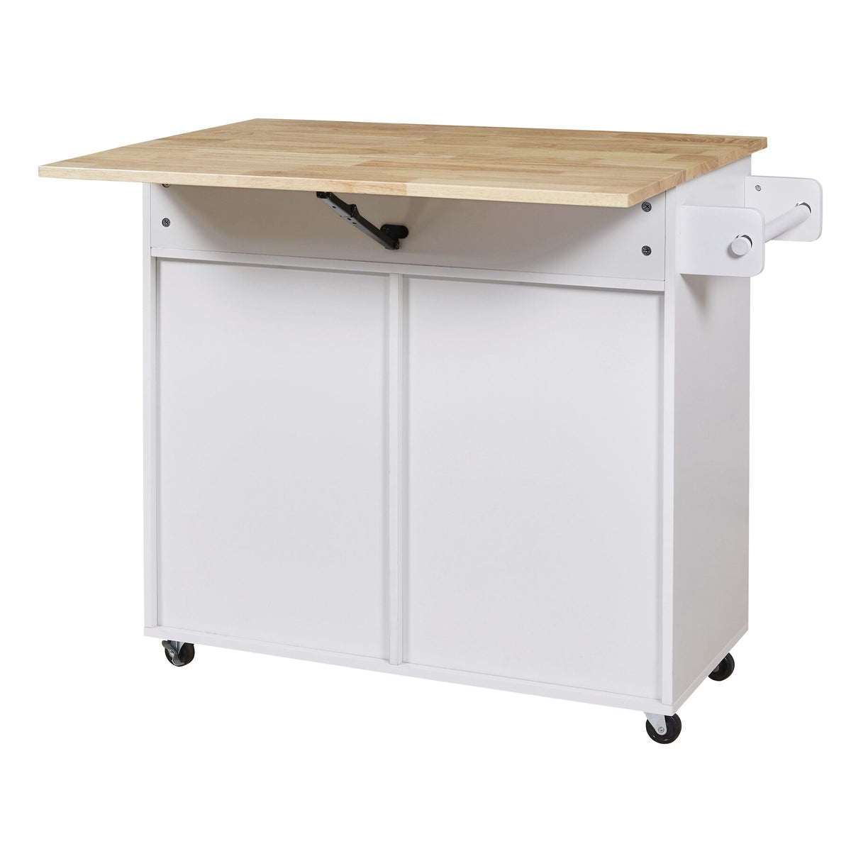 Xspracer White Mdf Base with Wood Top Rolling Kitchen Island (26-in x 39-in x 34-in)