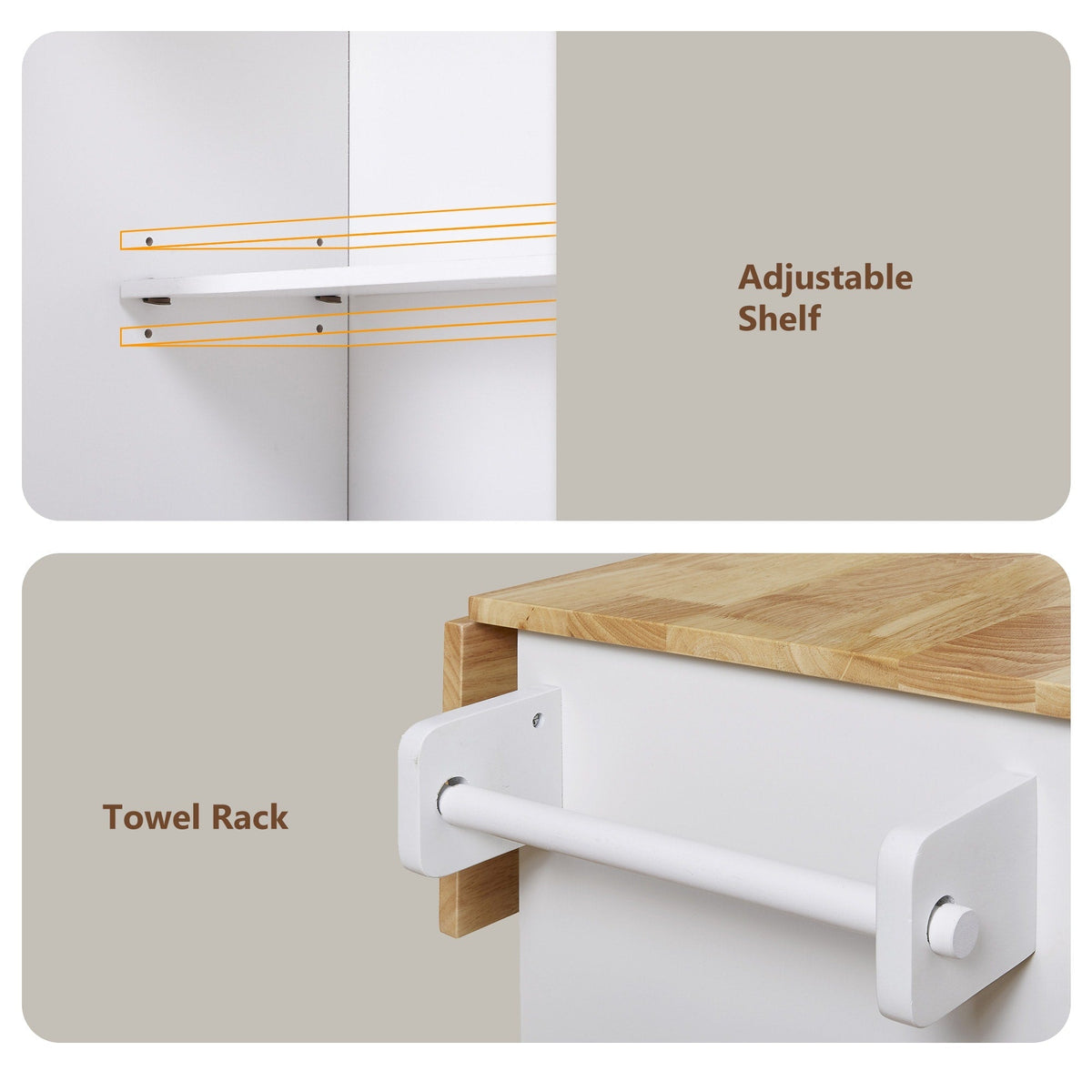 Xspracer White Mdf Base with Wood Top Rolling Kitchen Island (26-in x 39-in x 34-in)