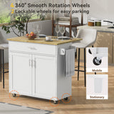 Xspracer White Mdf Base with Wood Top Rolling Kitchen Island (26-in x 39-in x 34-in)