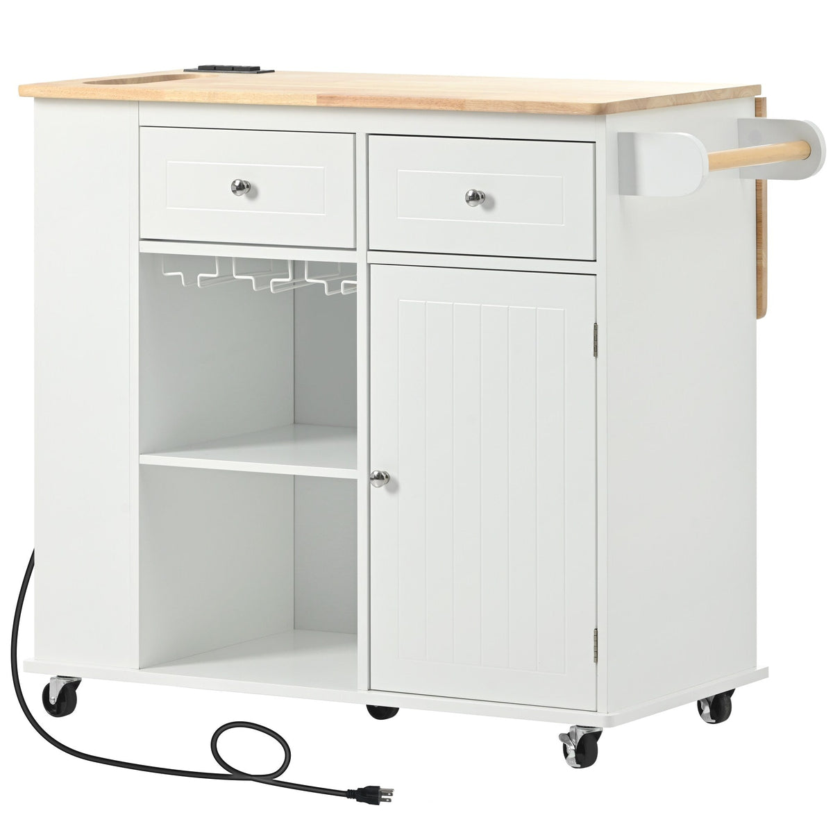 Xspracer White Mdf Base with Wood Top Rolling Kitchen Island (29-in x 40-in x 34-in)