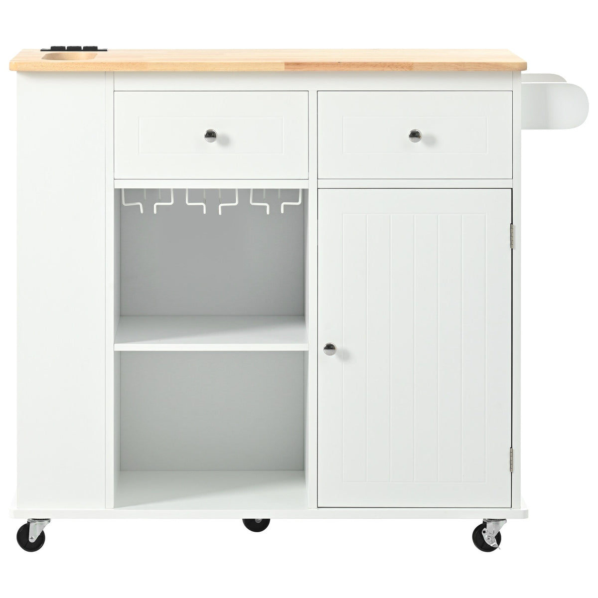 Xspracer White Mdf Base with Wood Top Rolling Kitchen Island (29-in x 40-in x 34-in)
