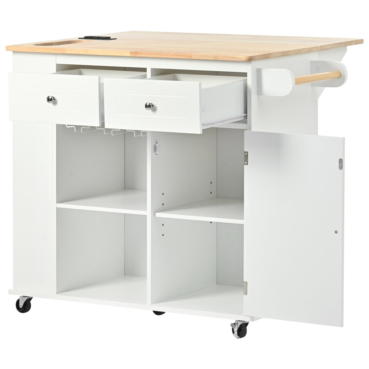 Xspracer White Mdf Base with Wood Top Rolling Kitchen Island (29-in x 40-in x 34-in)