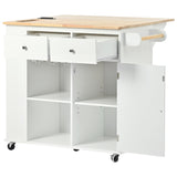Xspracer White Mdf Base with Wood Top Rolling Kitchen Island (29-in x 40-in x 34-in)