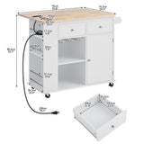 Xspracer White Mdf Base with Wood Top Rolling Kitchen Island (29-in x 40-in x 34-in)