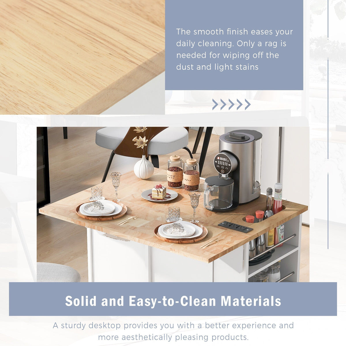 Xspracer White Mdf Base with Wood Top Rolling Kitchen Island (29-in x 40-in x 34-in)