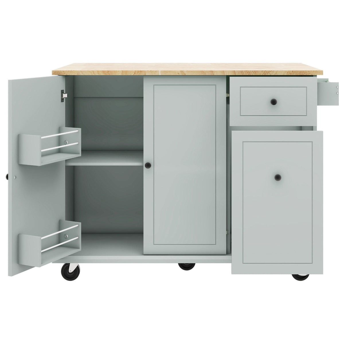 Xspracer Gray Mdf Base with Wood Top Rolling Kitchen Island (29-in x 54-in x 37-in)