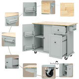 Xspracer Gray Mdf Base with Wood Top Rolling Kitchen Island (29-in x 54-in x 37-in)