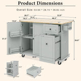 Xspracer Gray Mdf Base with Wood Top Rolling Kitchen Island (29-in x 54-in x 37-in)