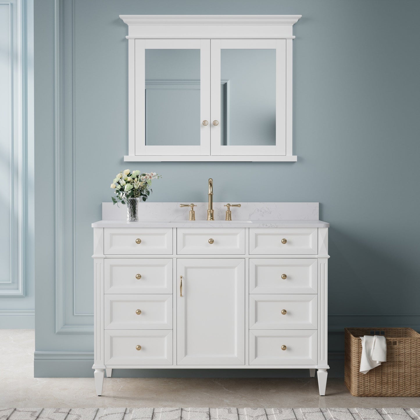Forclover Solid Wood 40-in x 32-in Recessed Mount White Mirrored Soft Close Medicine Cabinet