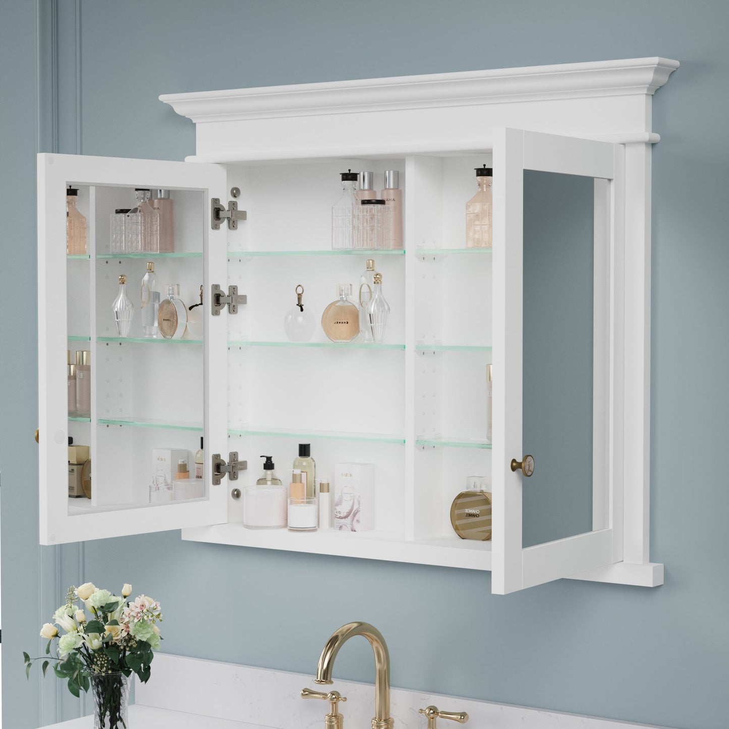 Forclover Solid Wood 40-in x 32-in Recessed Mount White Mirrored Soft Close Medicine Cabinet
