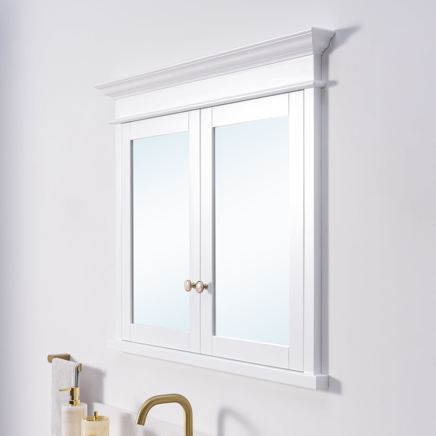 Forclover Solid Wood 40-in x 32-in Recessed Mount White Mirrored Soft Close Medicine Cabinet