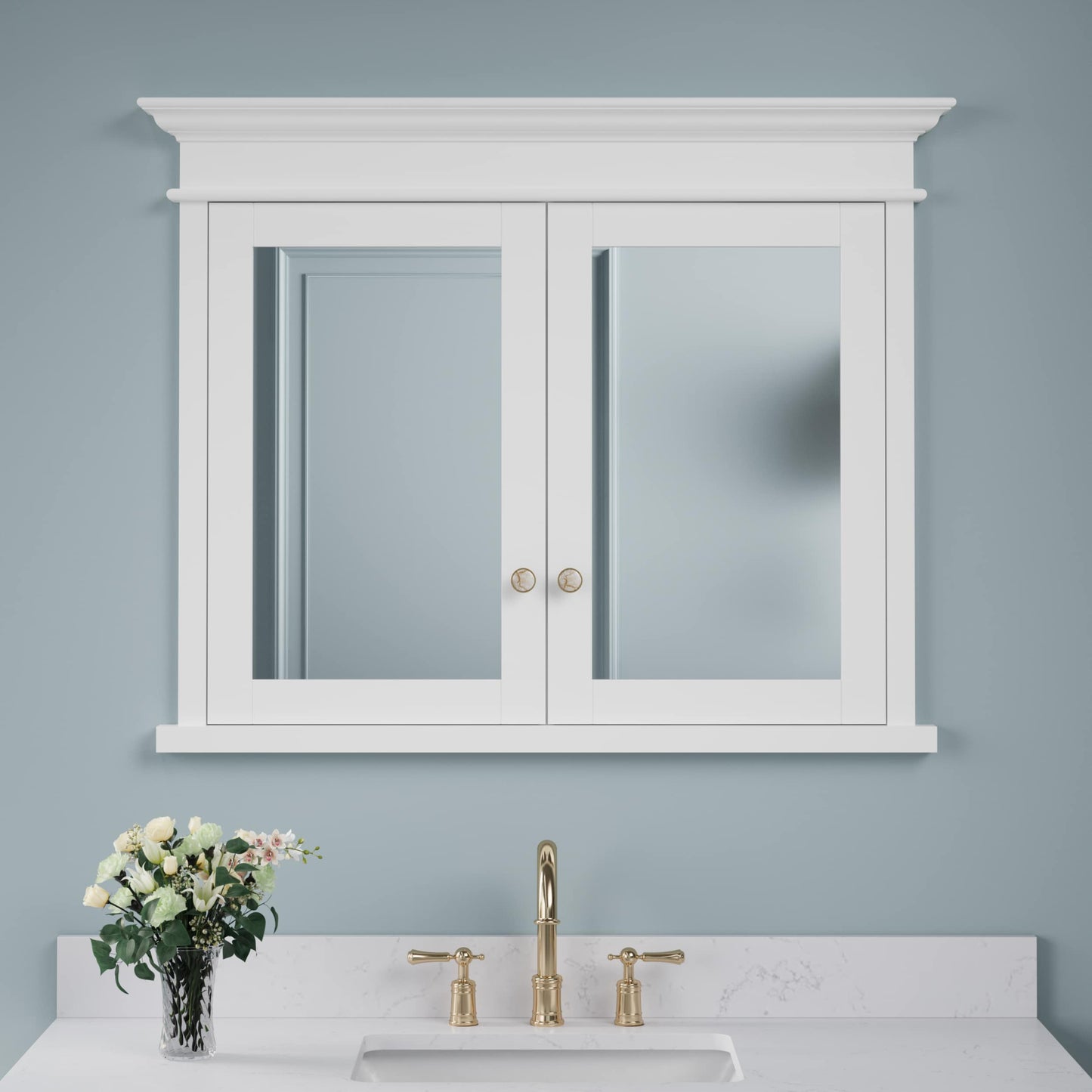 Forclover Solid Wood 40-in x 32-in Recessed Mount White Mirrored Soft Close Medicine Cabinet