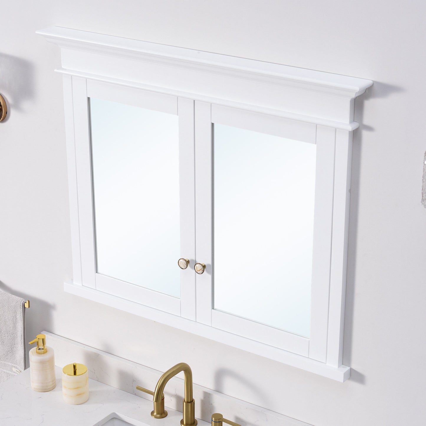 Forclover Solid Wood 40-in x 32-in Recessed Mount White Mirrored Soft Close Medicine Cabinet