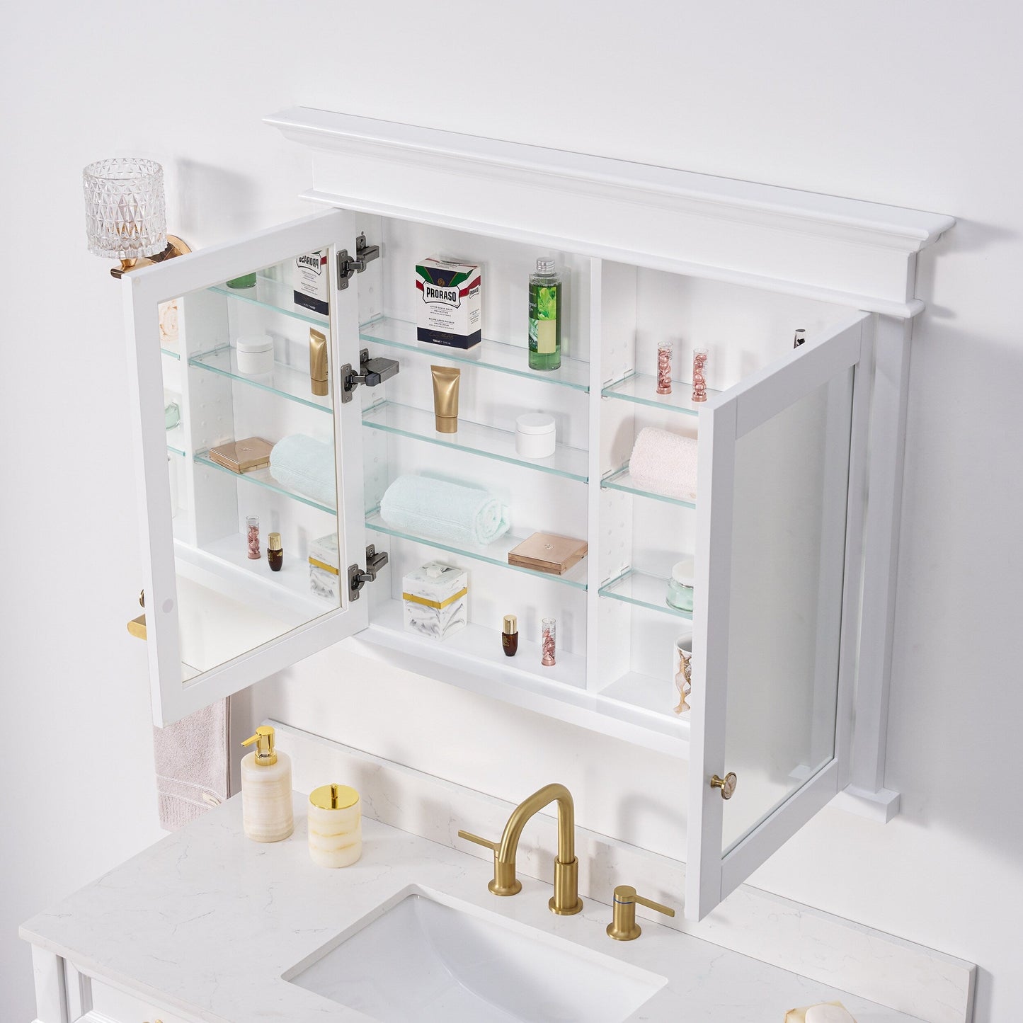 Forclover Solid Wood 40-in x 32-in Recessed Mount White Mirrored Soft Close Medicine Cabinet