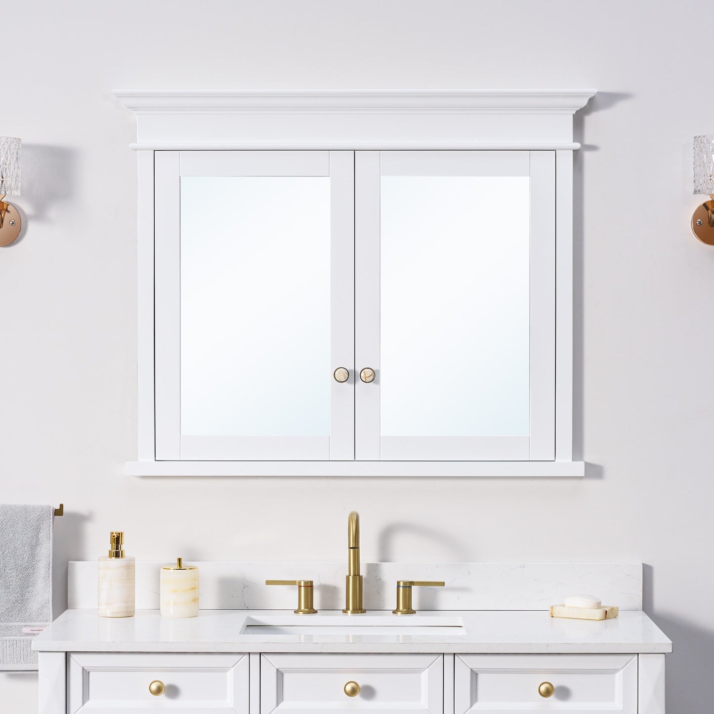 Forclover Solid Wood 40-in x 32-in Recessed Mount White Mirrored Soft Close Medicine Cabinet