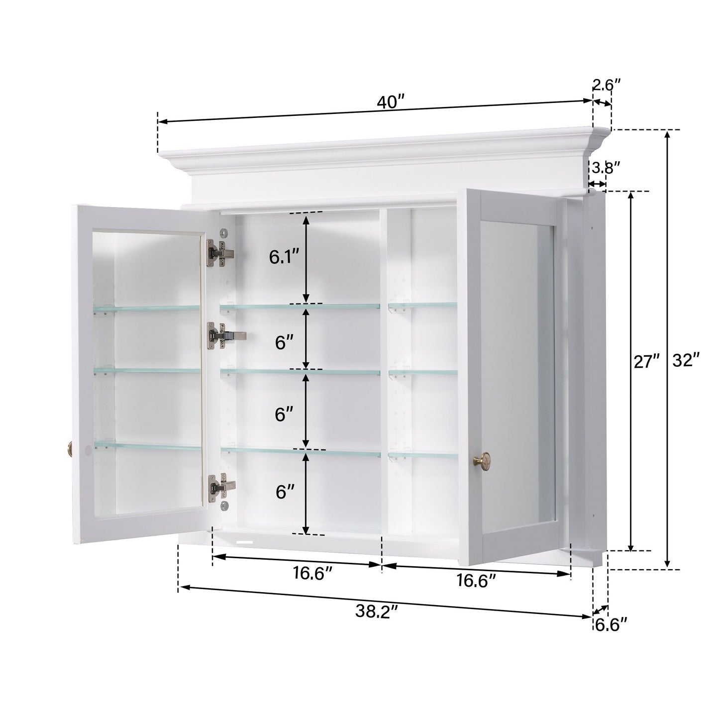 Forclover Solid Wood 40-in x 32-in Recessed Mount White Mirrored Soft Close Medicine Cabinet
