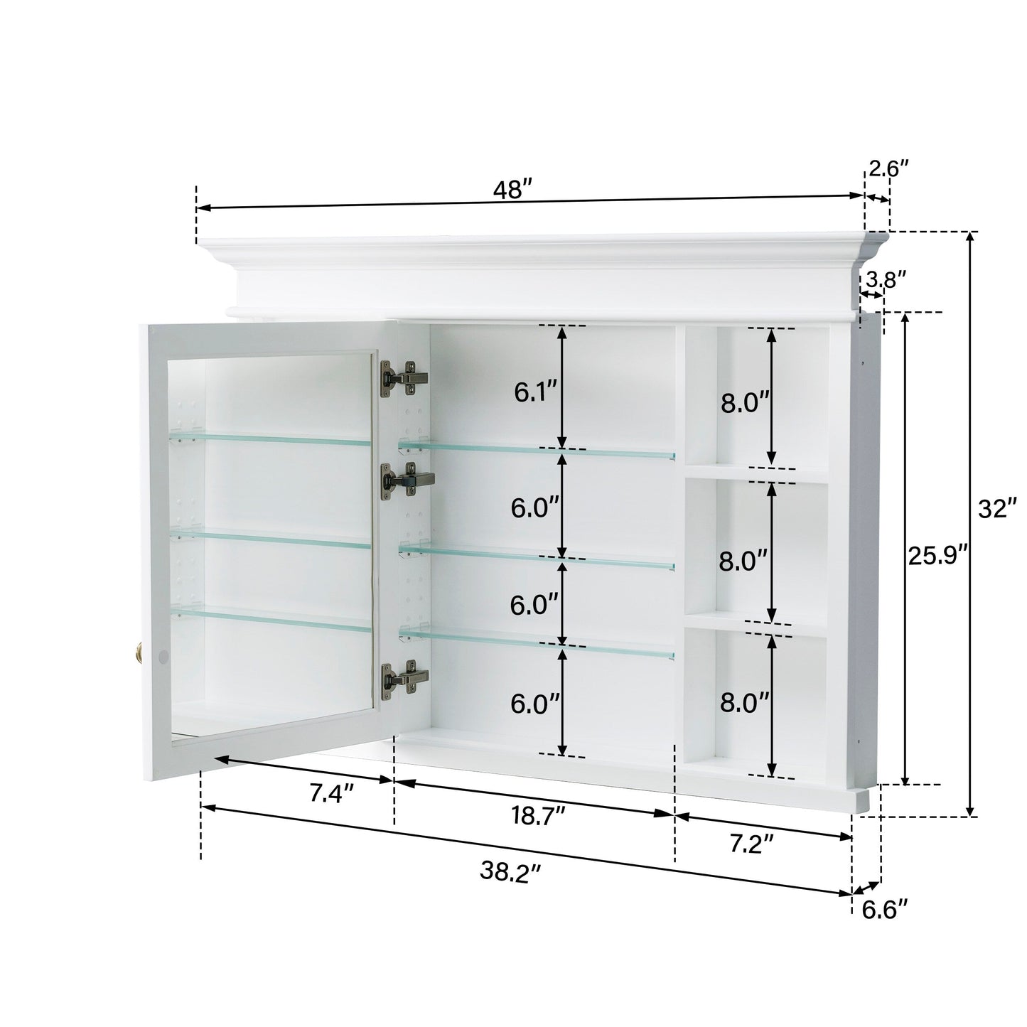 Forclover Solid Wood 48-in x 32-in Recessed Mount White Mirrored Soft Close Medicine Cabinet