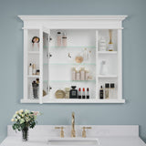 Forclover Solid Wood 40-in x 32-in Recessed Mount White Mirrored Soft Close Medicine Cabinet