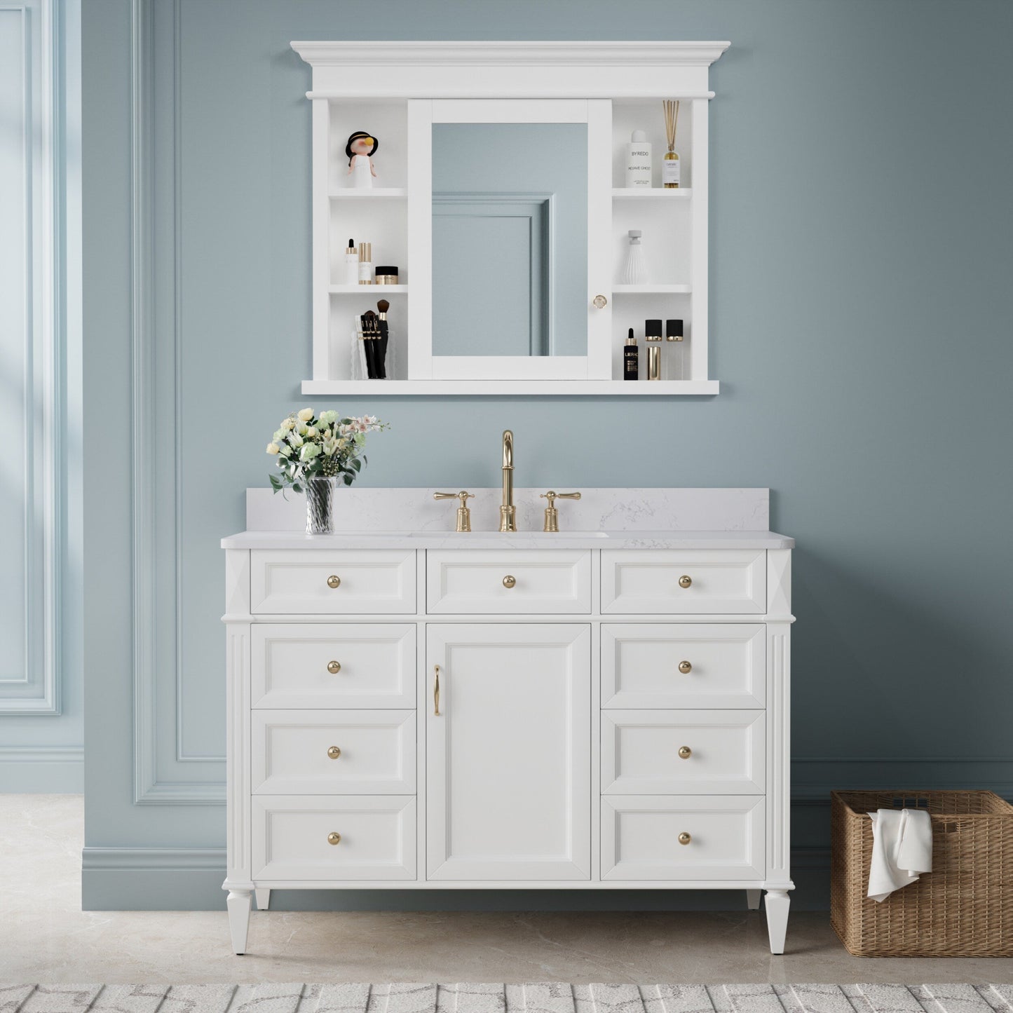 Forclover Solid Wood 40-in x 32-in Recessed Mount White Mirrored Soft Close Medicine Cabinet