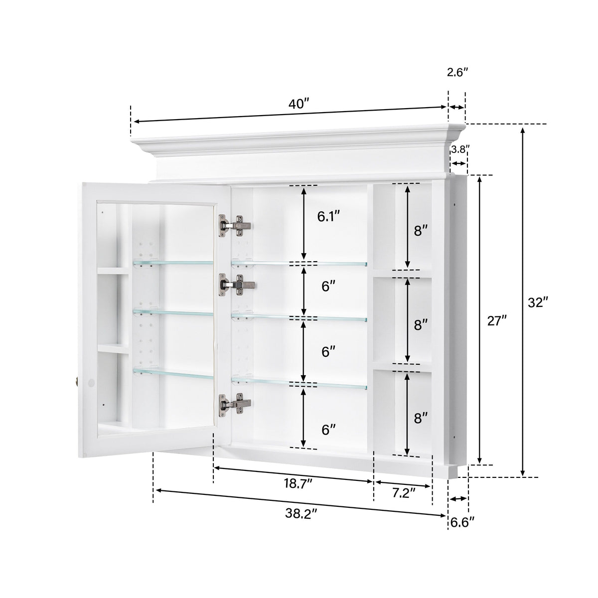 Forclover Solid Wood 40-in x 32-in Recessed Mount White Mirrored Soft Close Medicine Cabinet