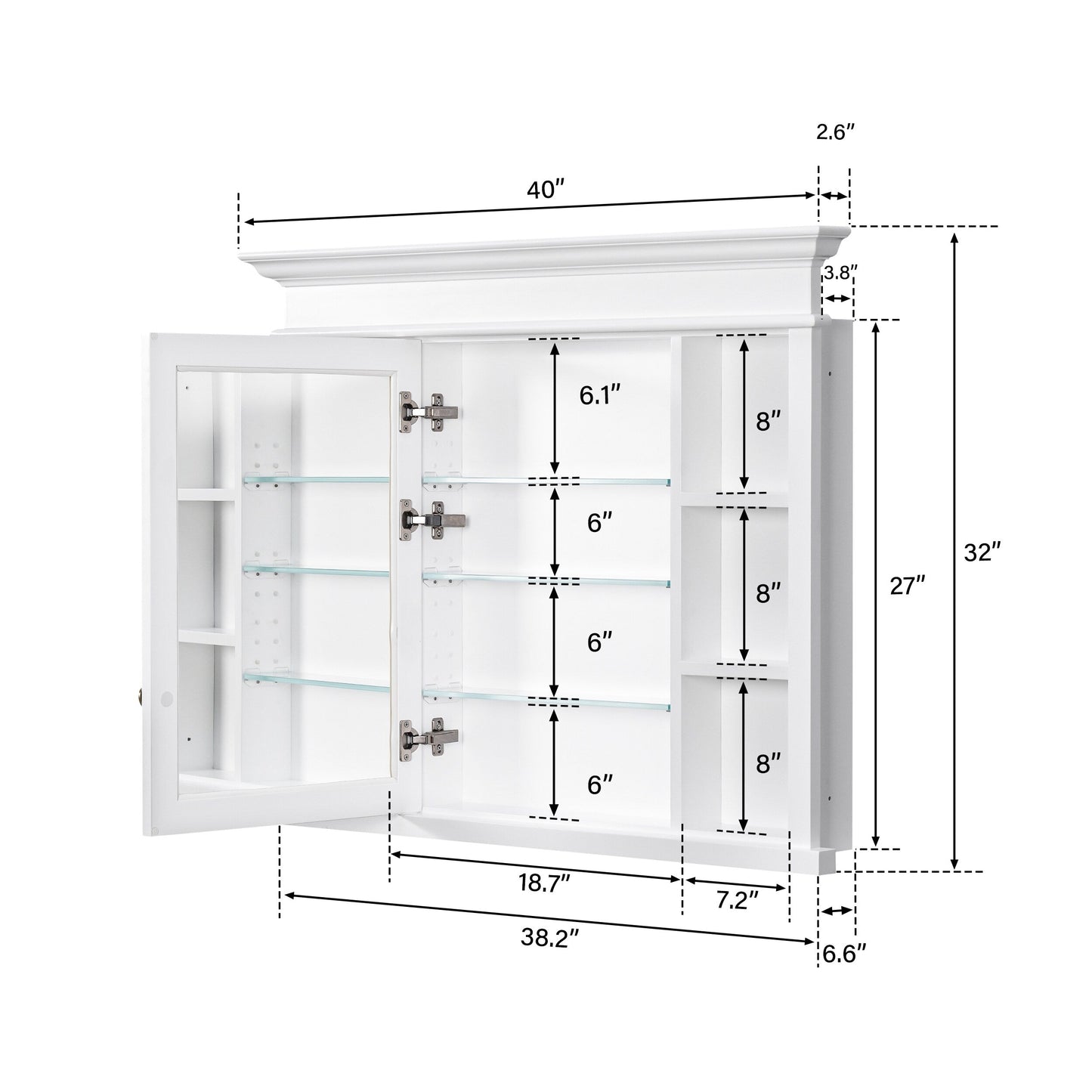 Forclover Solid Wood 40-in x 32-in Recessed Mount White Mirrored Soft Close Medicine Cabinet