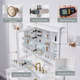 Forclover Solid Wood 40-in x 32-in Recessed Mount White Mirrored Soft Close Medicine Cabinet