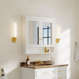 Forclover Solid Wood 36-in x 30-in Surface/Recessed Mount White Mirrored Soft Close Medicine Cabinet