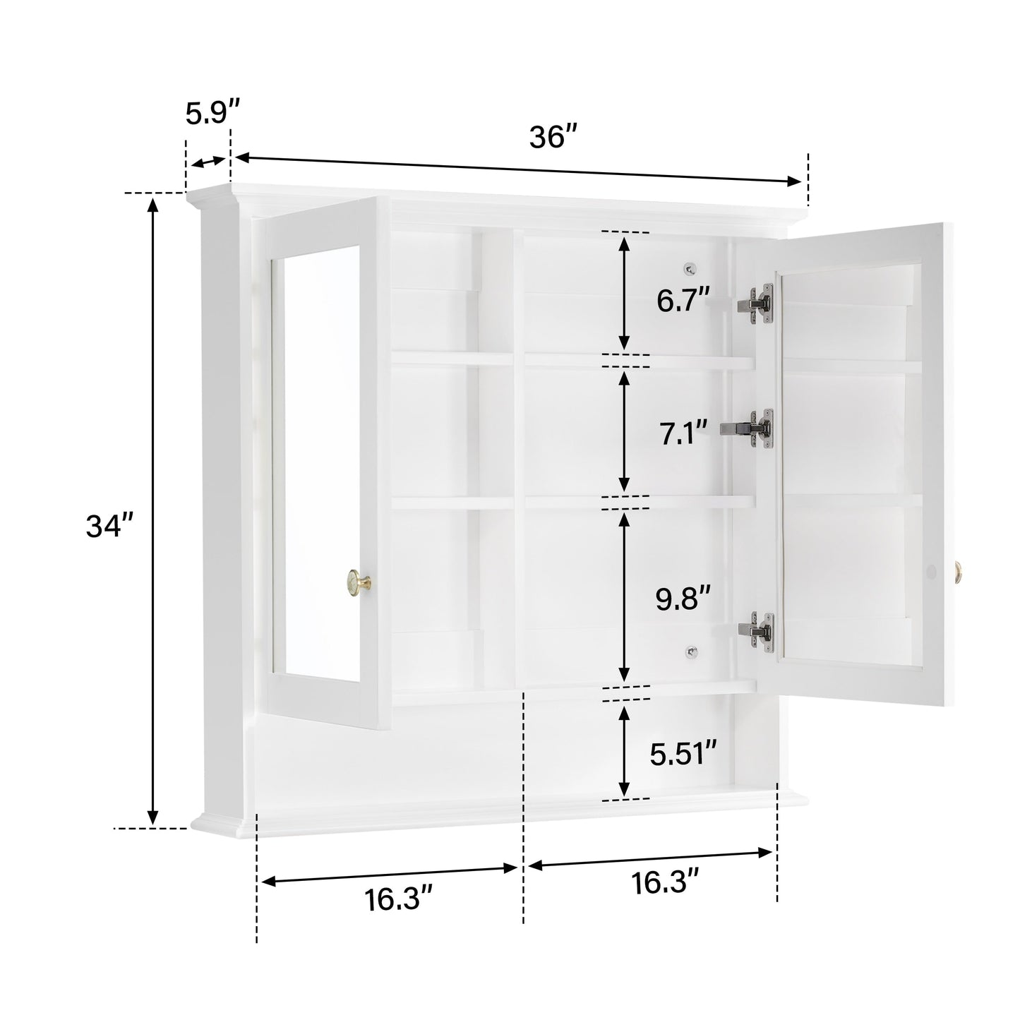 Forclover Solid Wood 36-in x 30-in Surface/Recessed Mount White Mirrored Soft Close Medicine Cabinet