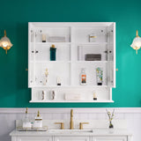 Forclover Solid Wood 36-in x 30-in Surface/Recessed Mount White Mirrored Soft Close Medicine Cabinet