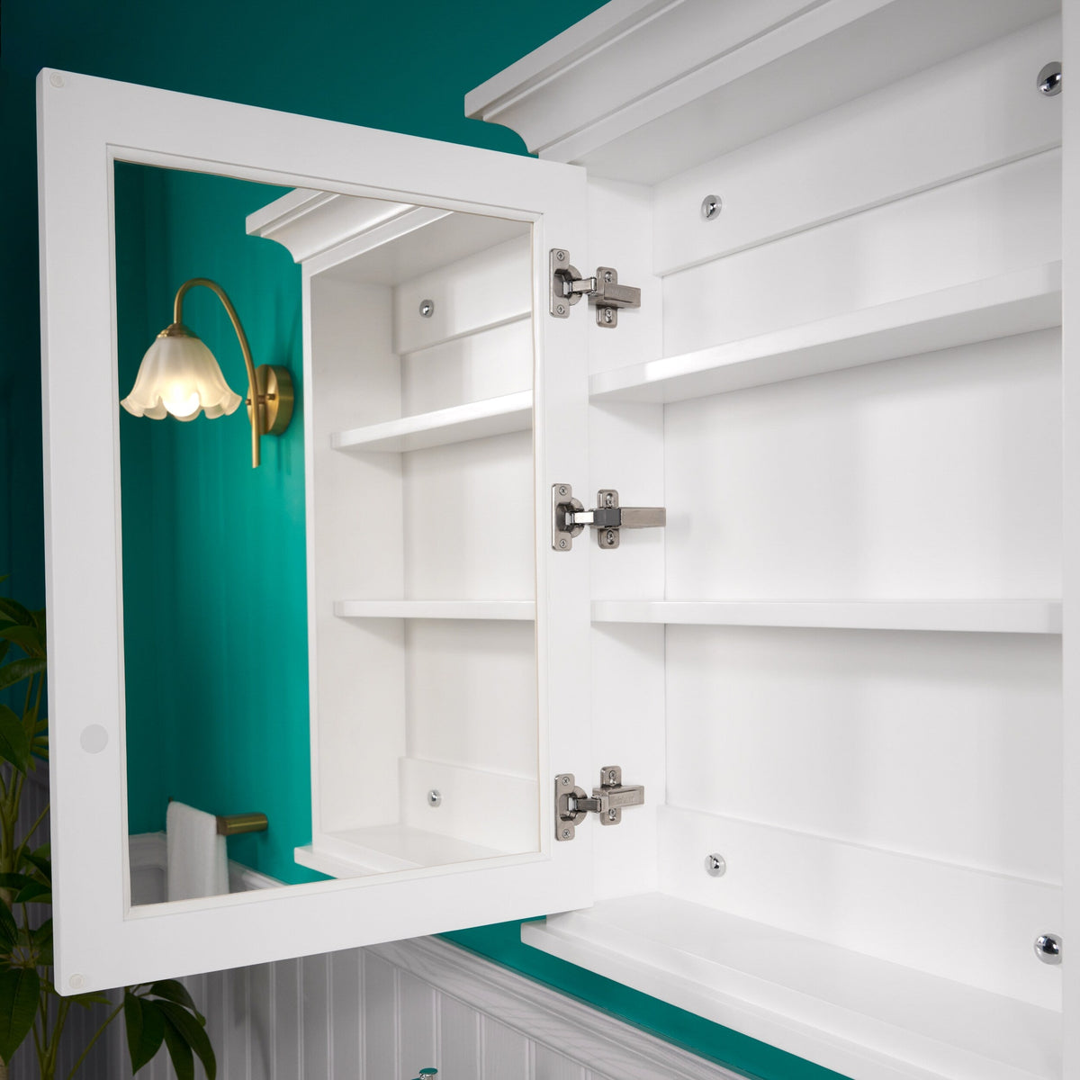 Forclover Solid Wood 36-in x 30-in Lighted Surface Mount White Mirrored Soft Close Medicine Cabinet