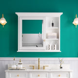 Forclover Solid Wood 36-in x 30-in Lighted Surface Mount White Mirrored Soft Close Medicine Cabinet