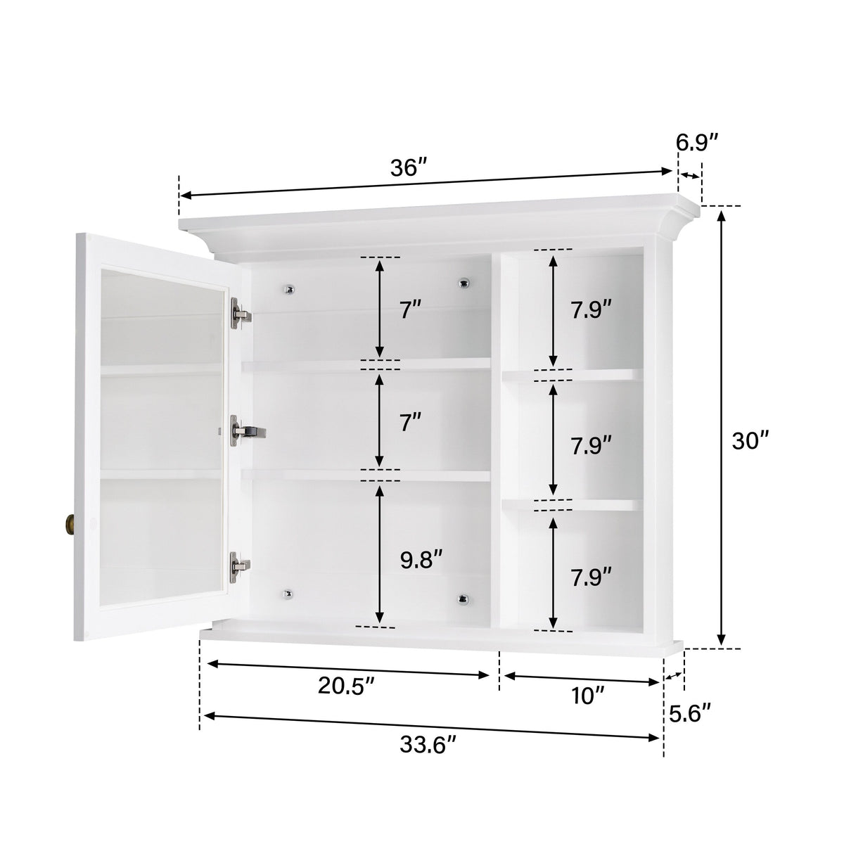 Forclover Solid Wood 36-in x 30-in Lighted Surface Mount White Mirrored Soft Close Medicine Cabinet