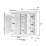 Forclover Solid Wood 36-in x 30-in Lighted Surface Mount White Mirrored Soft Close Medicine Cabinet