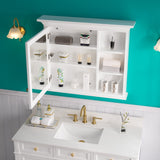 Forclover Solid Wood 36-in x 30-in Lighted Surface Mount White Mirrored Soft Close Medicine Cabinet
