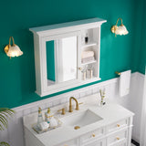Forclover Solid Wood 36-in x 30-in Lighted Surface Mount White Mirrored Soft Close Medicine Cabinet