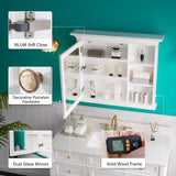 Forclover Solid Wood 36-in x 30-in Lighted Surface Mount White Mirrored Soft Close Medicine Cabinet