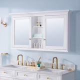 Forclover Solid Wood 55-in x 30-in Lighted Surface Mount White Mirrored Soft Close Medicine Cabinet