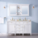 Forclover Solid Wood 55-in x 30-in Lighted Surface Mount White Mirrored Soft Close Medicine Cabinet