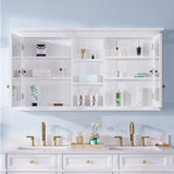 Forclover Solid Wood 55-in x 30-in Lighted Surface Mount White Mirrored Soft Close Medicine Cabinet