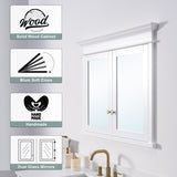 WELLFOR GRACE Solid Wood 40-in x 32-in Recessed Mount White Mirrored Soft Close Medicine Cabinet