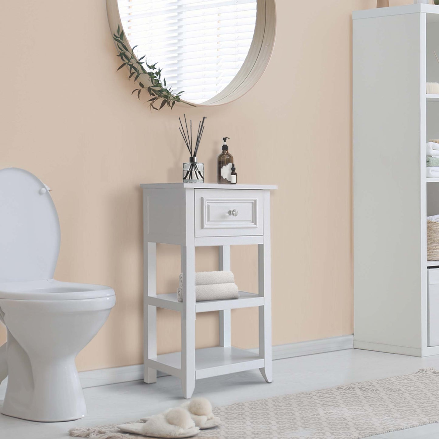Teamson Home Dawson 15-in x 28-in x 11-in White Freestanding Linen Cabinet